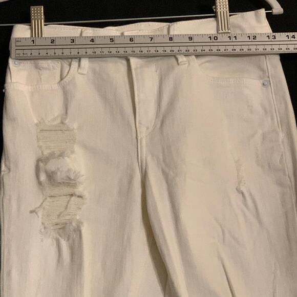 Express Womens Distressed White Skinny Jeans Stretch Mid Rise Ankle Y2K Size 0 - Picture 4 of 9